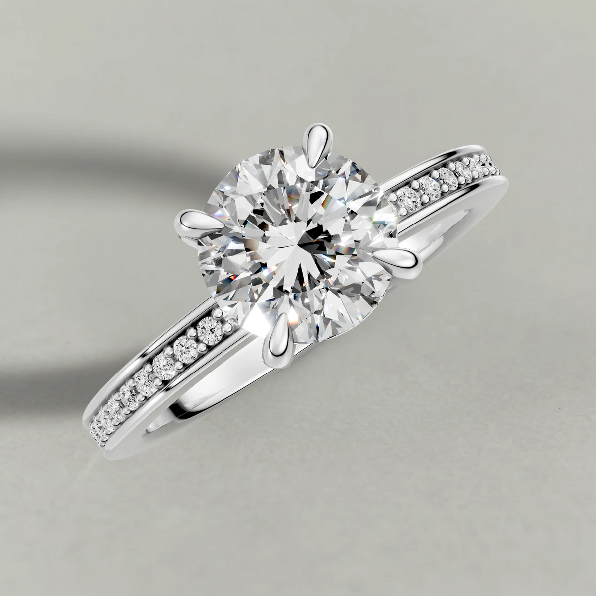 Channel-Set Diamond Shoulder Engagement Ring (9426) in White Gold from top 3/4 angle