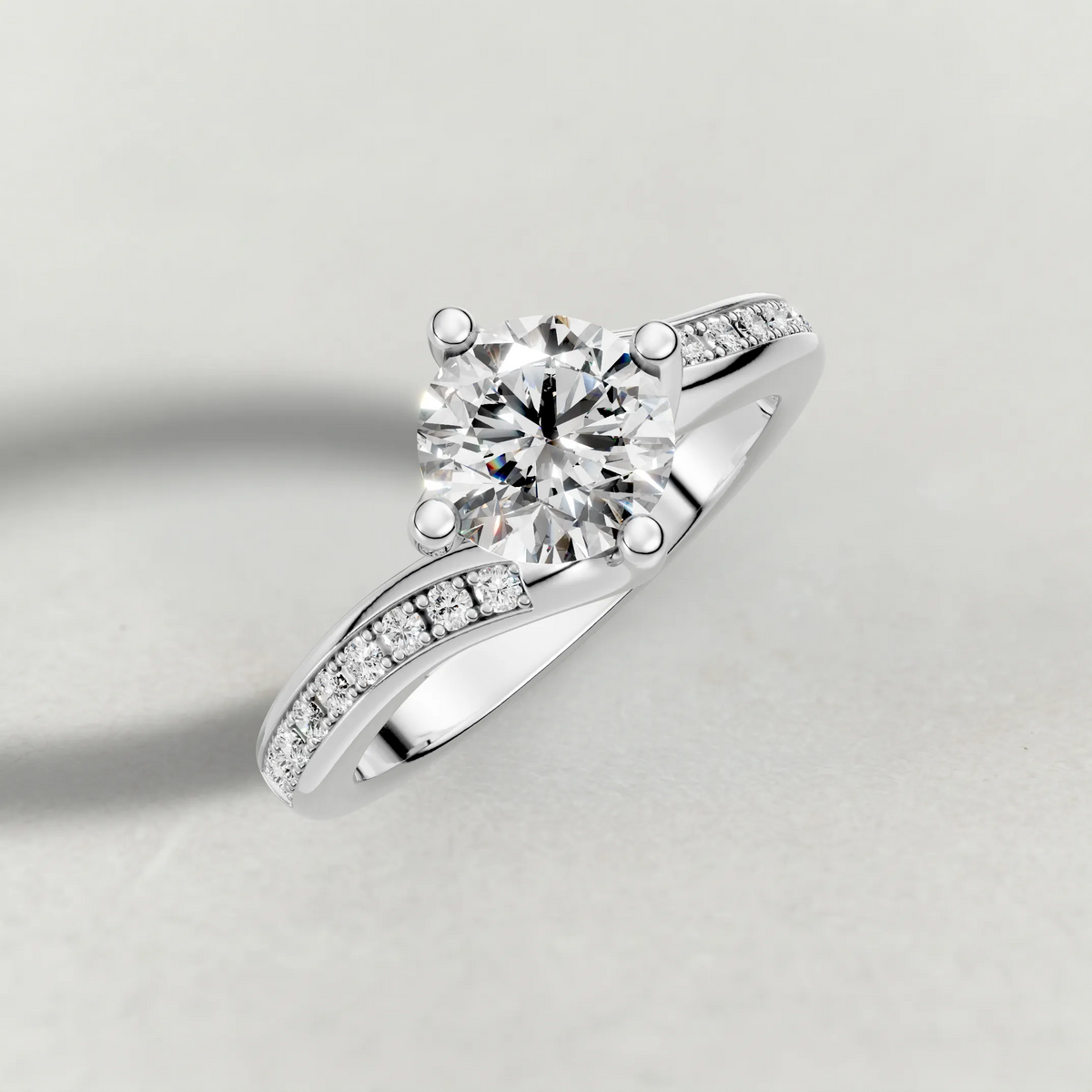 Offset Pavé Engagement Ring (9460) in Platinum from top 3/4 angle
