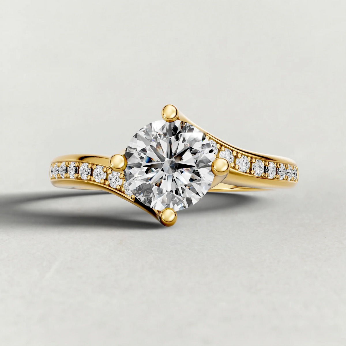 Offset Pavé Engagement Ring (9460) in Yellow Gold zoomed in on diamond
