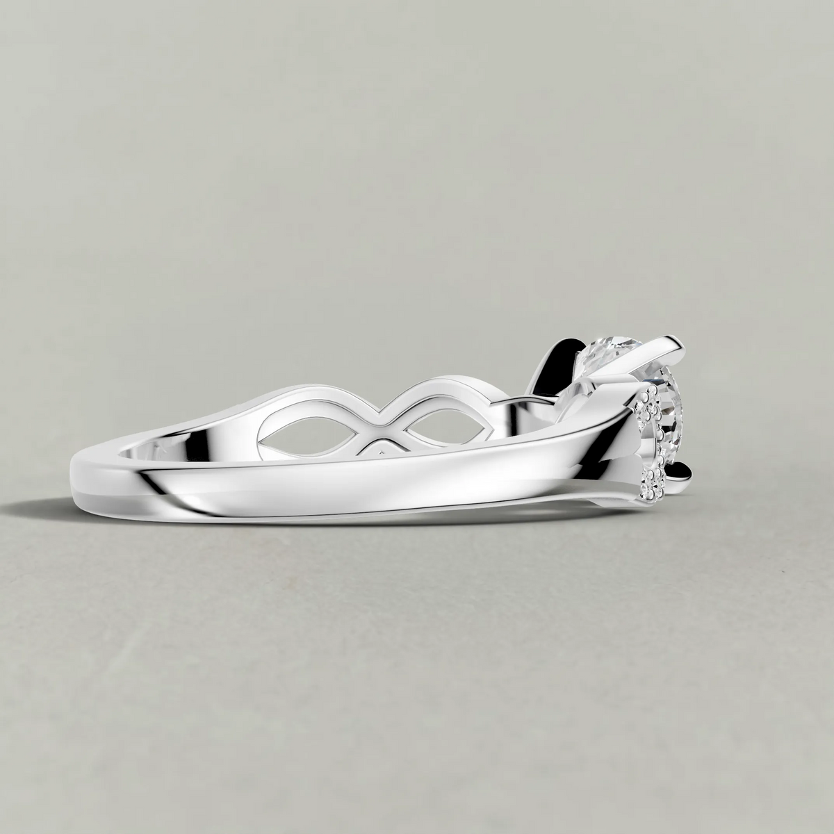 Twisted Pavé Shoulder Engagement Ring (9496) in White Gold from back angle