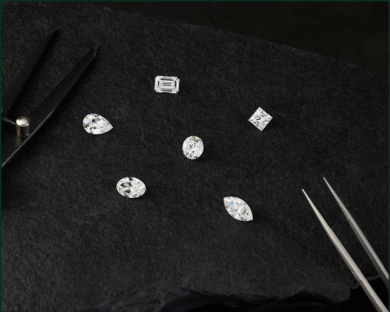 Emerald, pear, princess, round, oval and marquise diamonds with tools