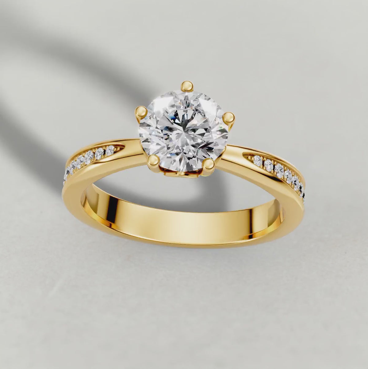 Rotating Delicate Pavé Shoulder Solitaire Engagement Ring (70887) in Yellow Gold