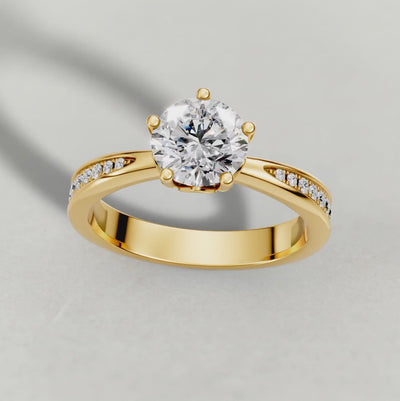 Rotating Delicate Pavé Shoulder Solitaire Engagement Ring (70887) in Yellow Gold