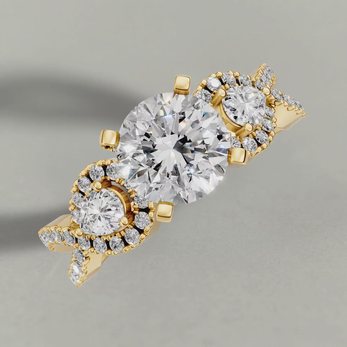 Rotating Three-Stone Pavé Twist Engagement Ring (70667) in Yellow Gold