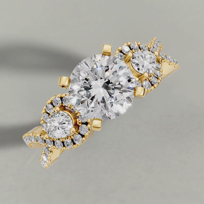 Rotating Three-Stone Pavé Twist Engagement Ring (70667) in Yellow Gold