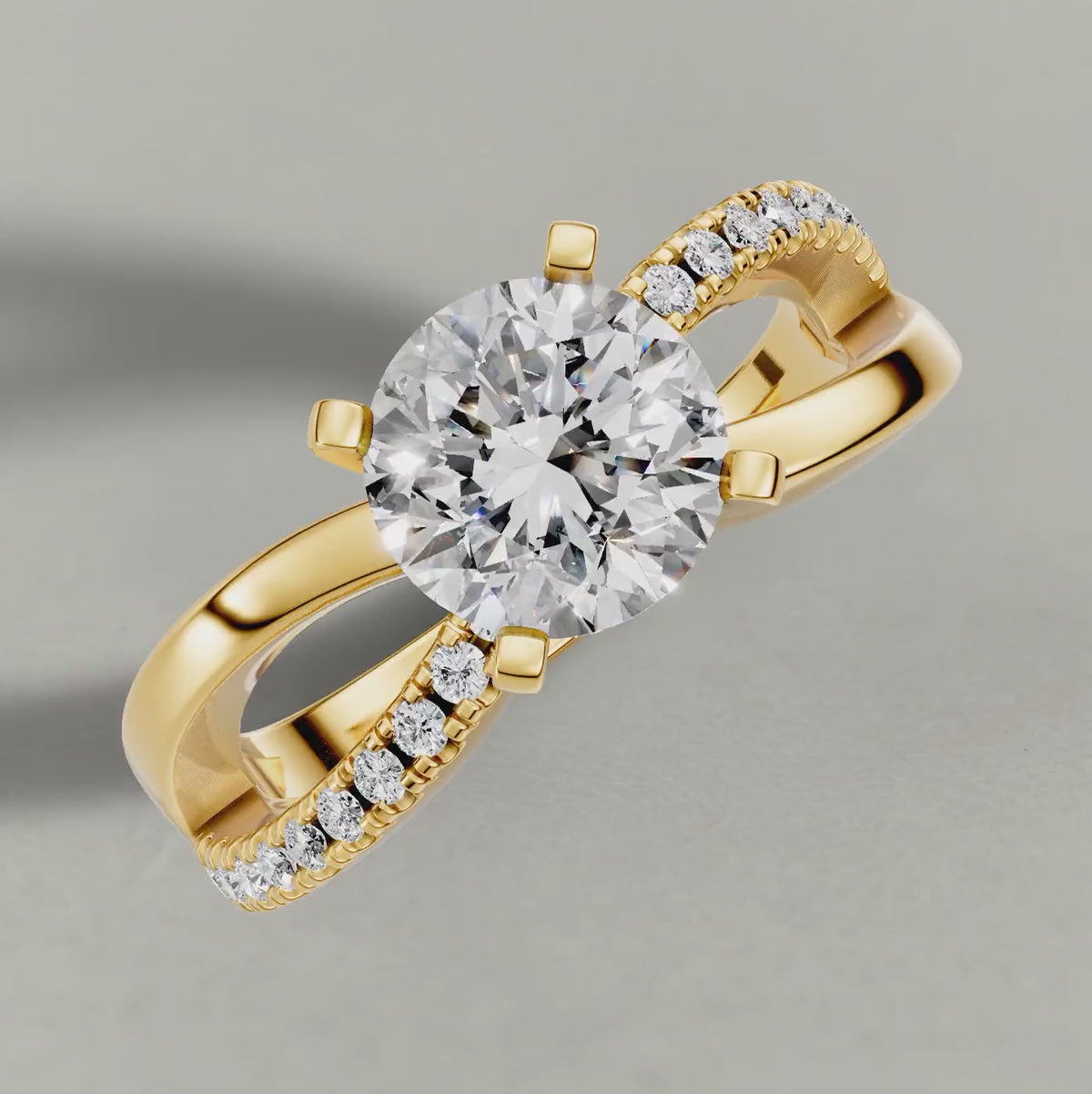 Rotating Sweeping Split-Shank Engagement Ring (71481) in Yellow Gold