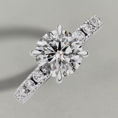 Rotating Shared-Prong Pavé Shoulder Engagement Ring (72222) in White Gold