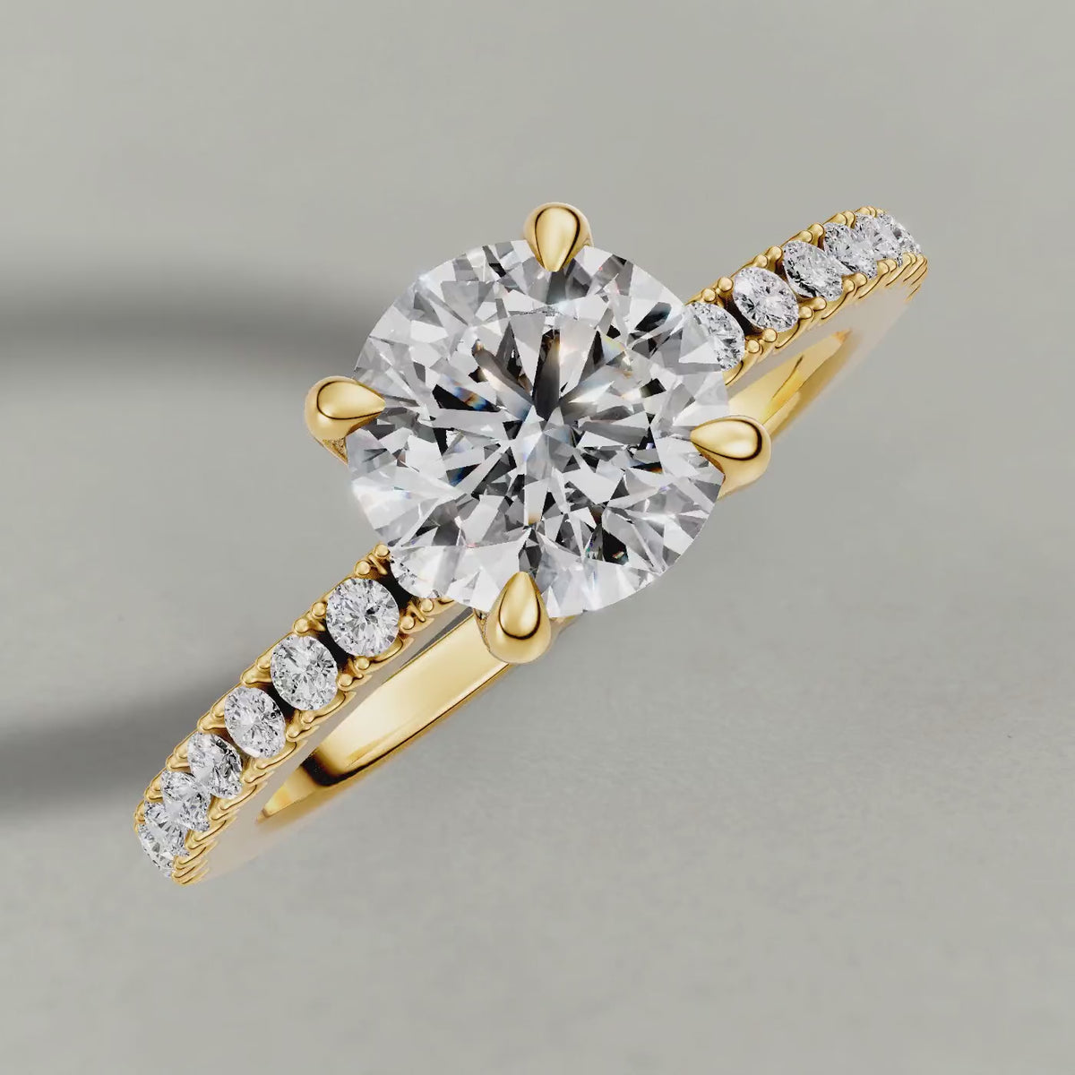 Rotating Cathedral Pavé Shoulder Engagement Ring (71116) in Yellow Gold