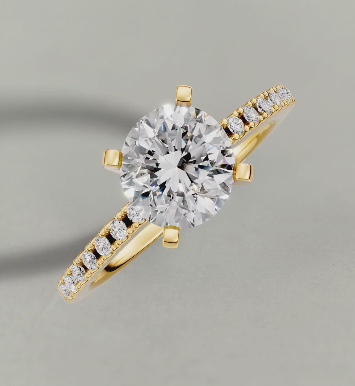 Rotating Tapered Pavé Shoulder Engagement Ring (7504) in Yellow Gold