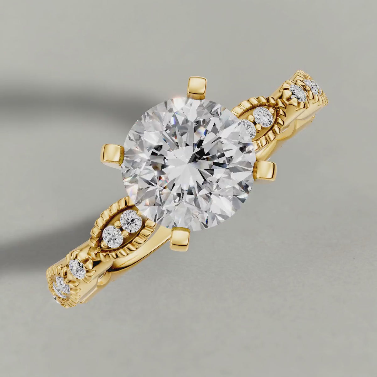 Rotating Scalloped Multi-Stone Engagement Ring (70874) in Yellow Gold
