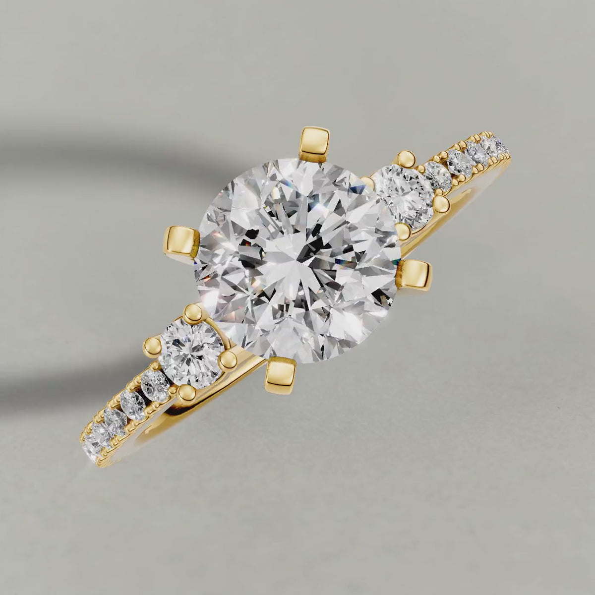 Rotating Three-Stone Pavé Engagement Ring (70857) in Yellow Gold