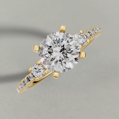 Rotating Three-Stone Pavé Engagement Ring (70857) in Yellow Gold