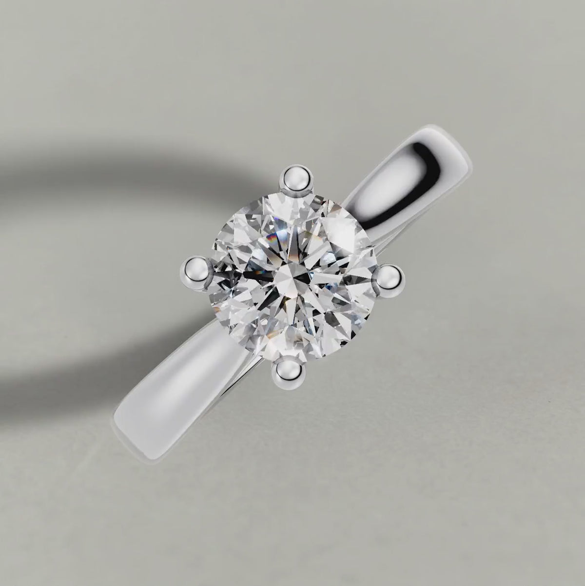 Rotating Forked Shoulder Solitaire Engagement Ring (70980) in White Gold
