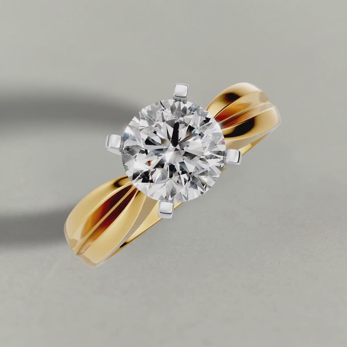 Rotating Sculpted Split-Shank Solitaire Engagement Ring (1596) in Yellow Gold