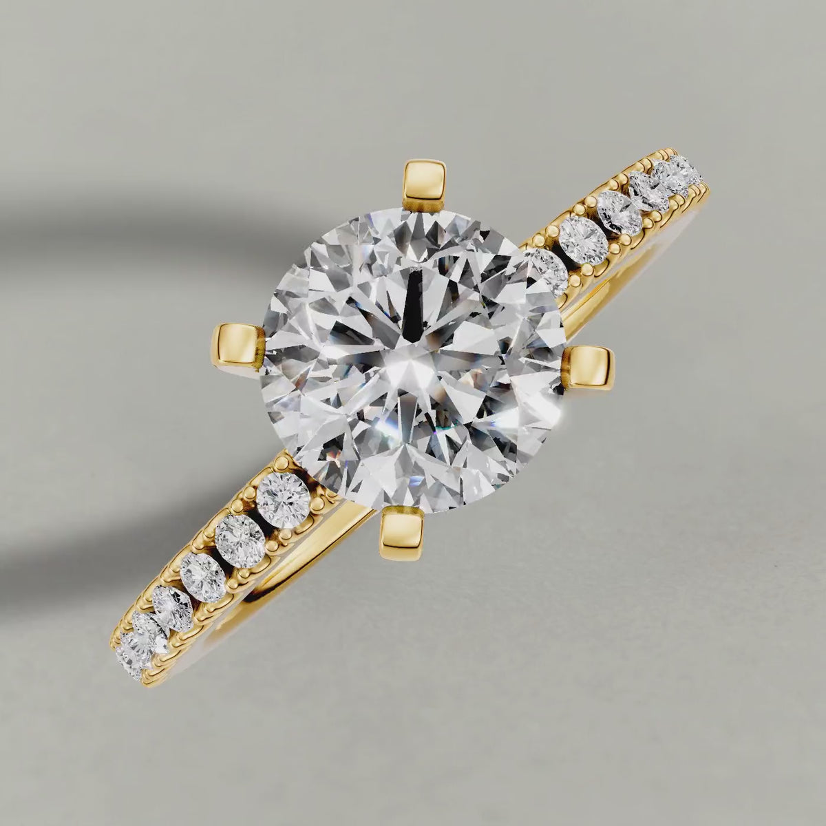 Rotating Four-Prong Pavé Shoulder Engagement Ring (71118) in Yellow Gold