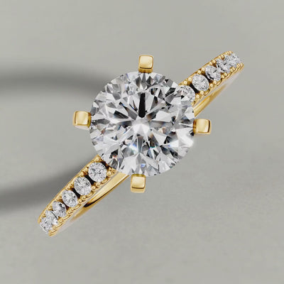 Rotating Four-Prong Pavé Shoulder Engagement Ring (71118) in Yellow Gold