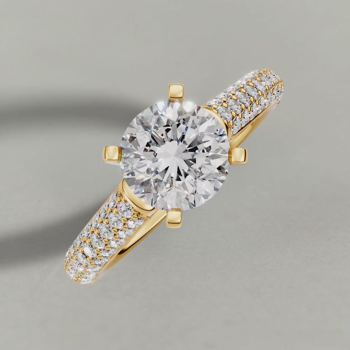 Rotating Double-Row Pavé Shoulder Engagement Ring (71425) in Yellow Gold