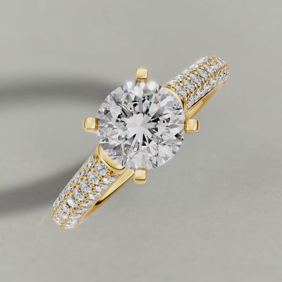 Rotating Double-Row Pavé Shoulder Engagement Ring (71425) in Yellow Gold