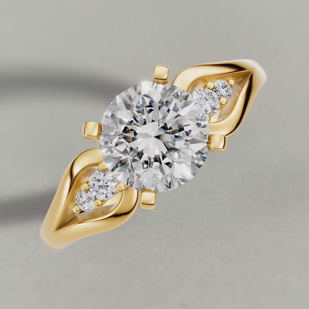 Rotating Double Halo Split-Shank Engagement Ring (70873) in Yellow Gold