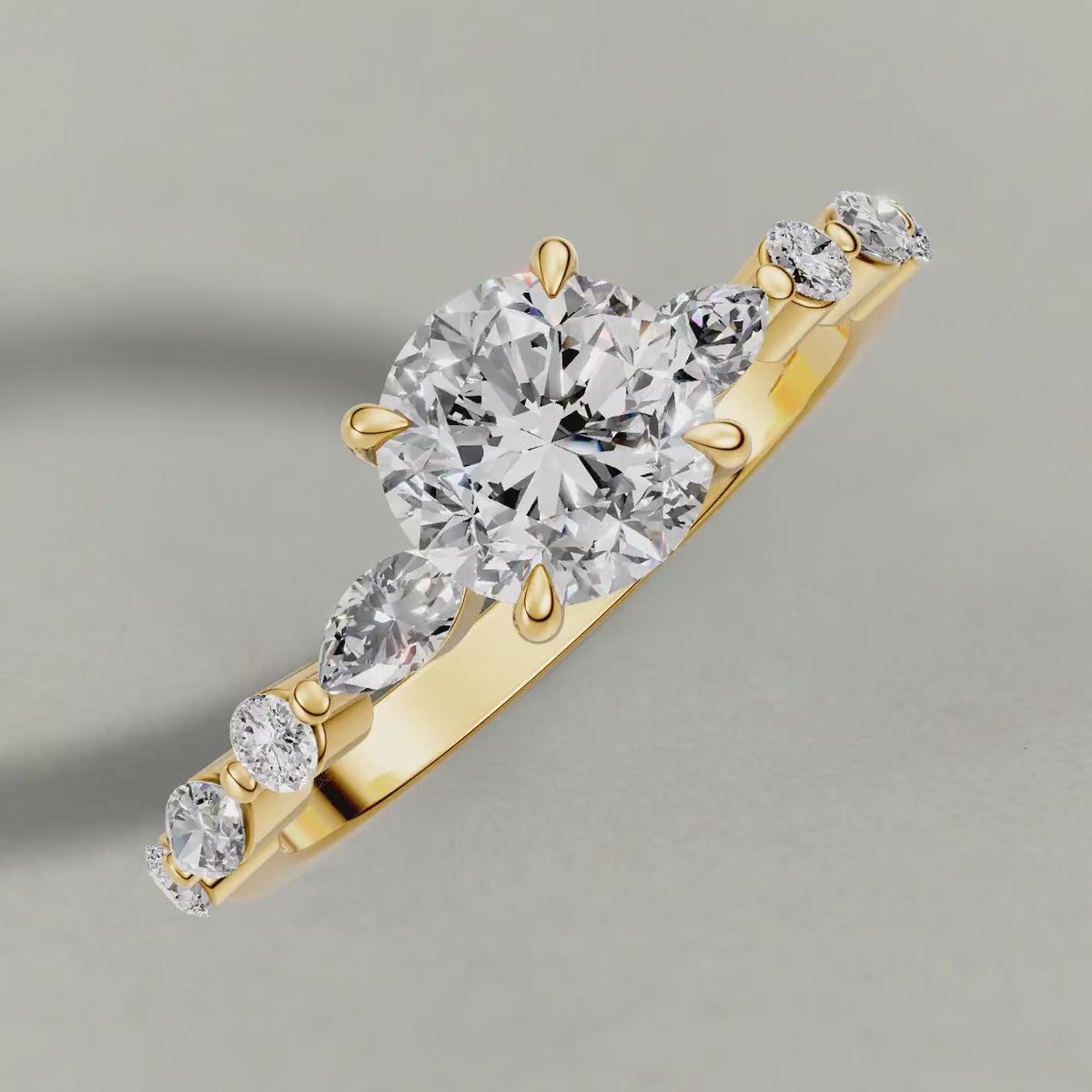 Rotating Leaf Accent Shoulder Engagement Ring (70975) in Yellow Gold