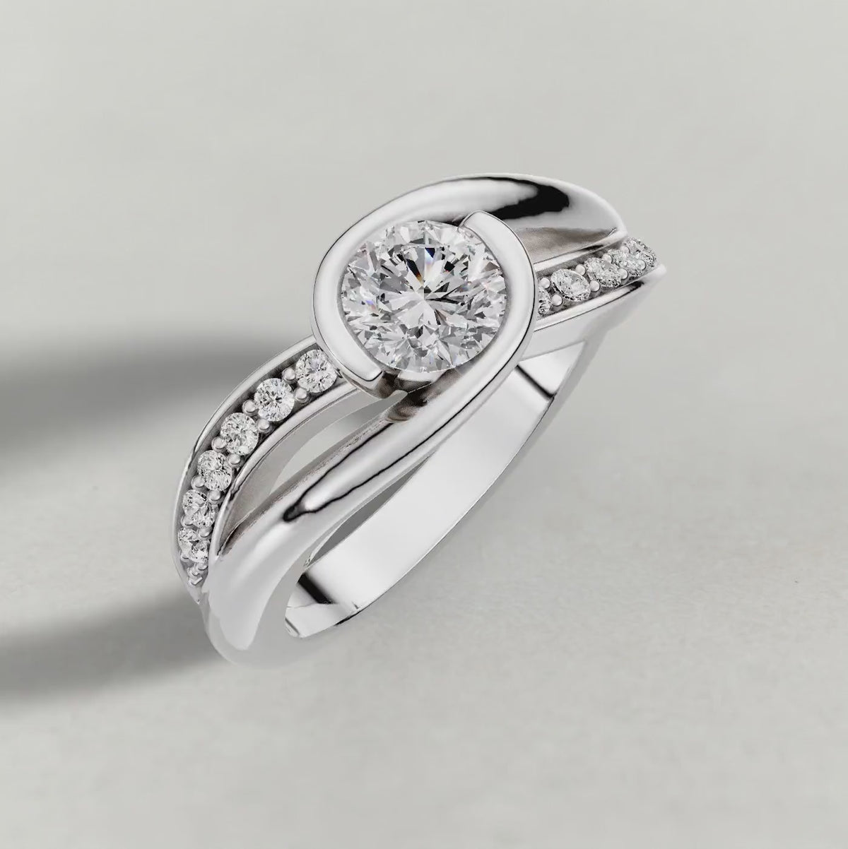 Rotating Half-Bezel Twist Engagement Ring (7544) in White Gold