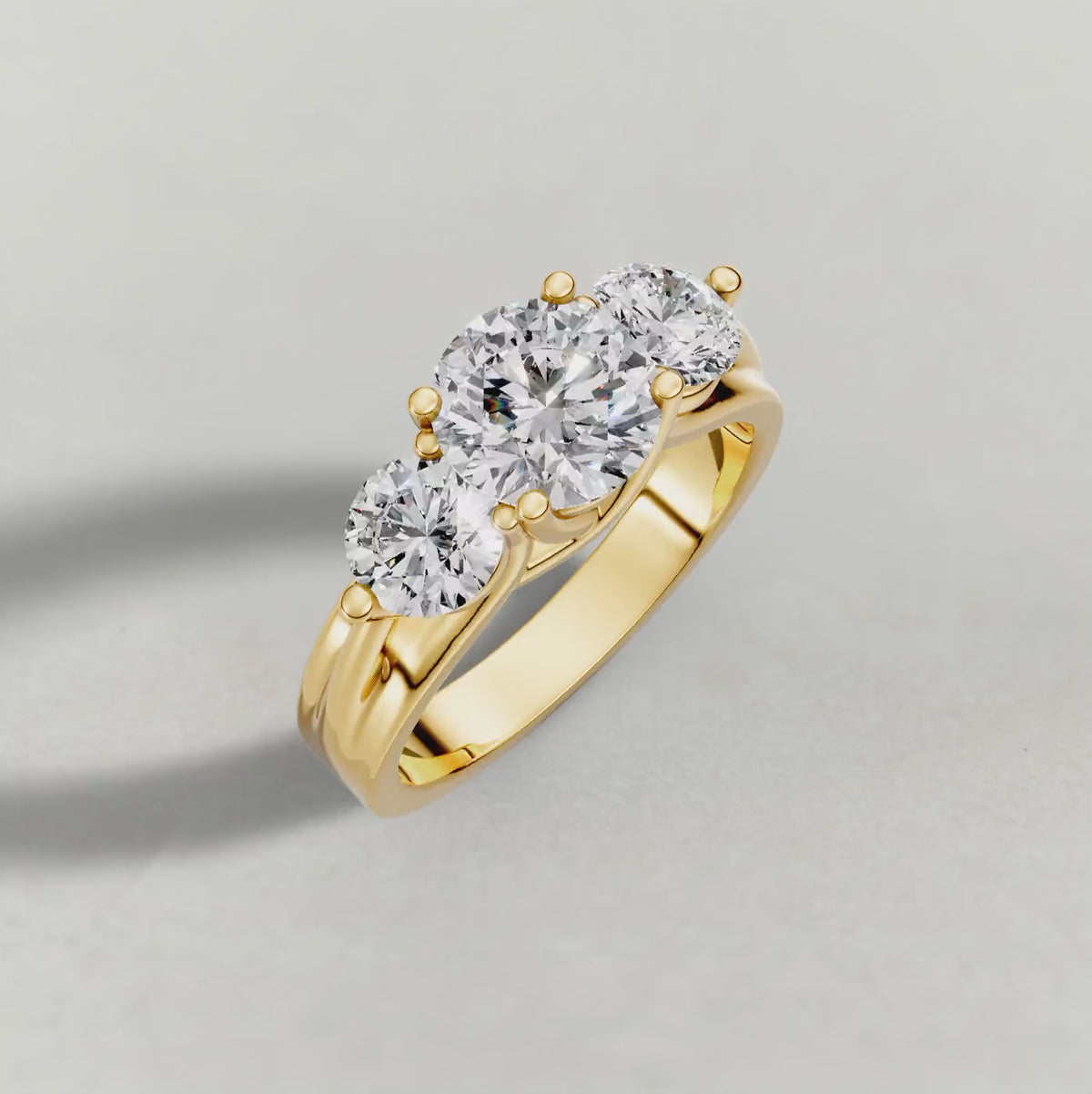 Rotating Sculpted Three-Stone Diamond Engagement Ring (3988) in Yellow Gold