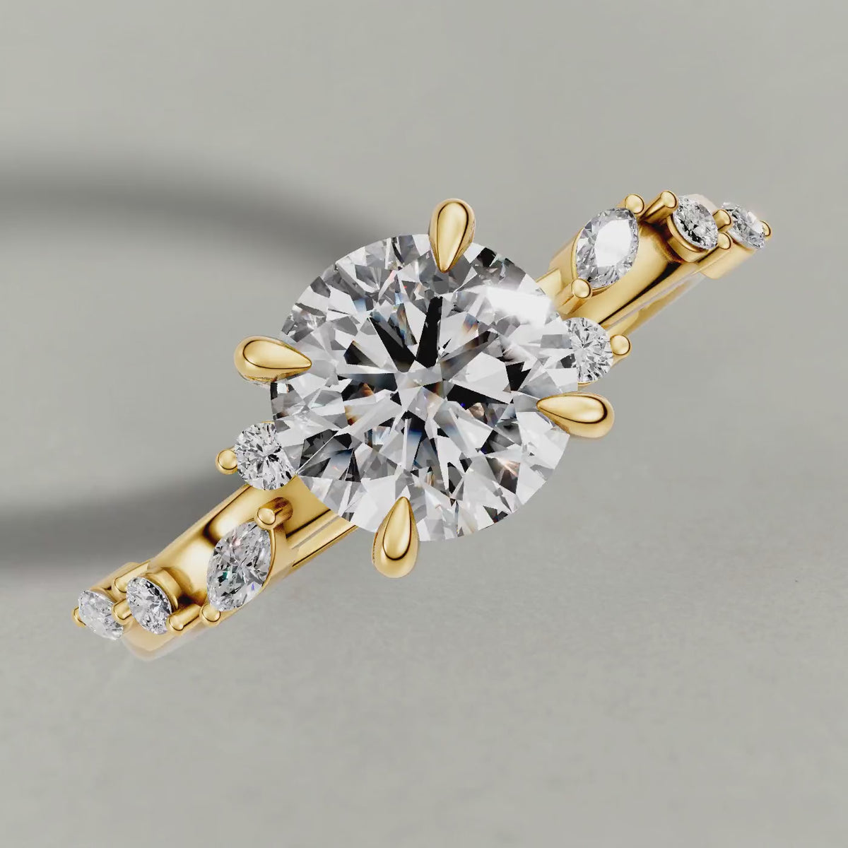 Rotating Beaded Diamond Shoulder Engagement Ring (72249) in Yellow Gold