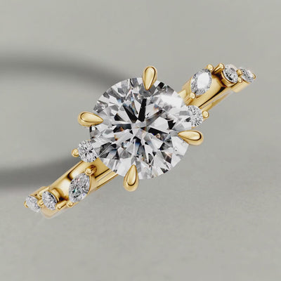Rotating Beaded Diamond Shoulder Engagement Ring (72249) in Yellow Gold