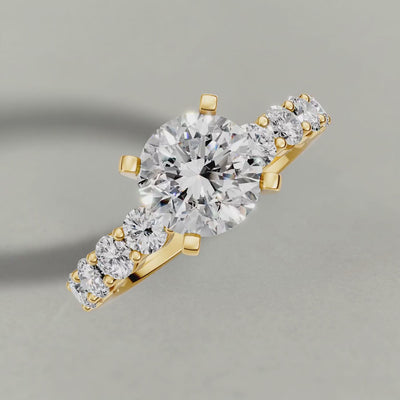 Rotating Shared-Prong Diamond Shoulder Multi-Stone Engagement Ring (2112) in Yellow Gold